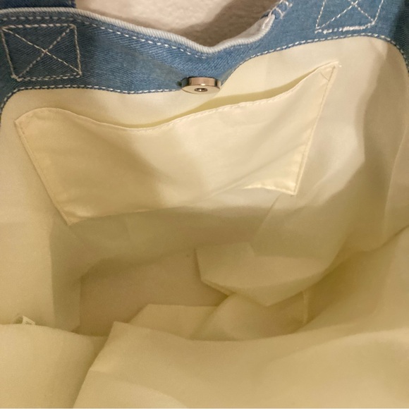 C & C California Denim Patchwork Tote with Pocket - Picture 2 of 11